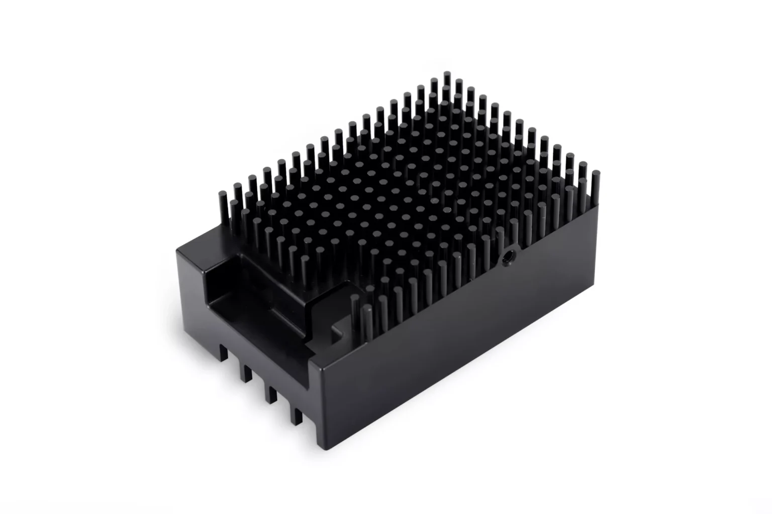 CNC machined heat sink with repeated thin fins and controlled spacing